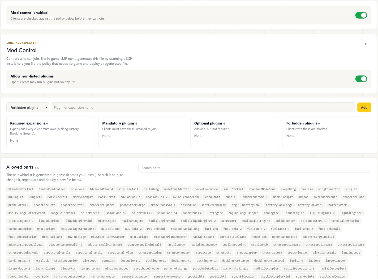 Mod control view
