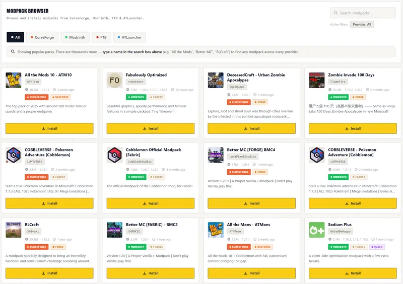 One-click modpack installer