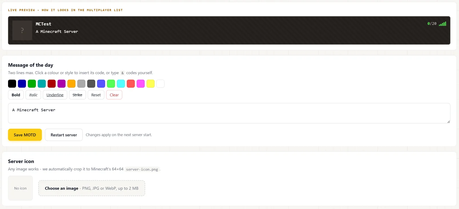 MOTD and icon editor